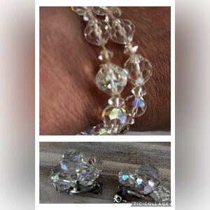 AB crystal double strand bracelet and earrings mid-century